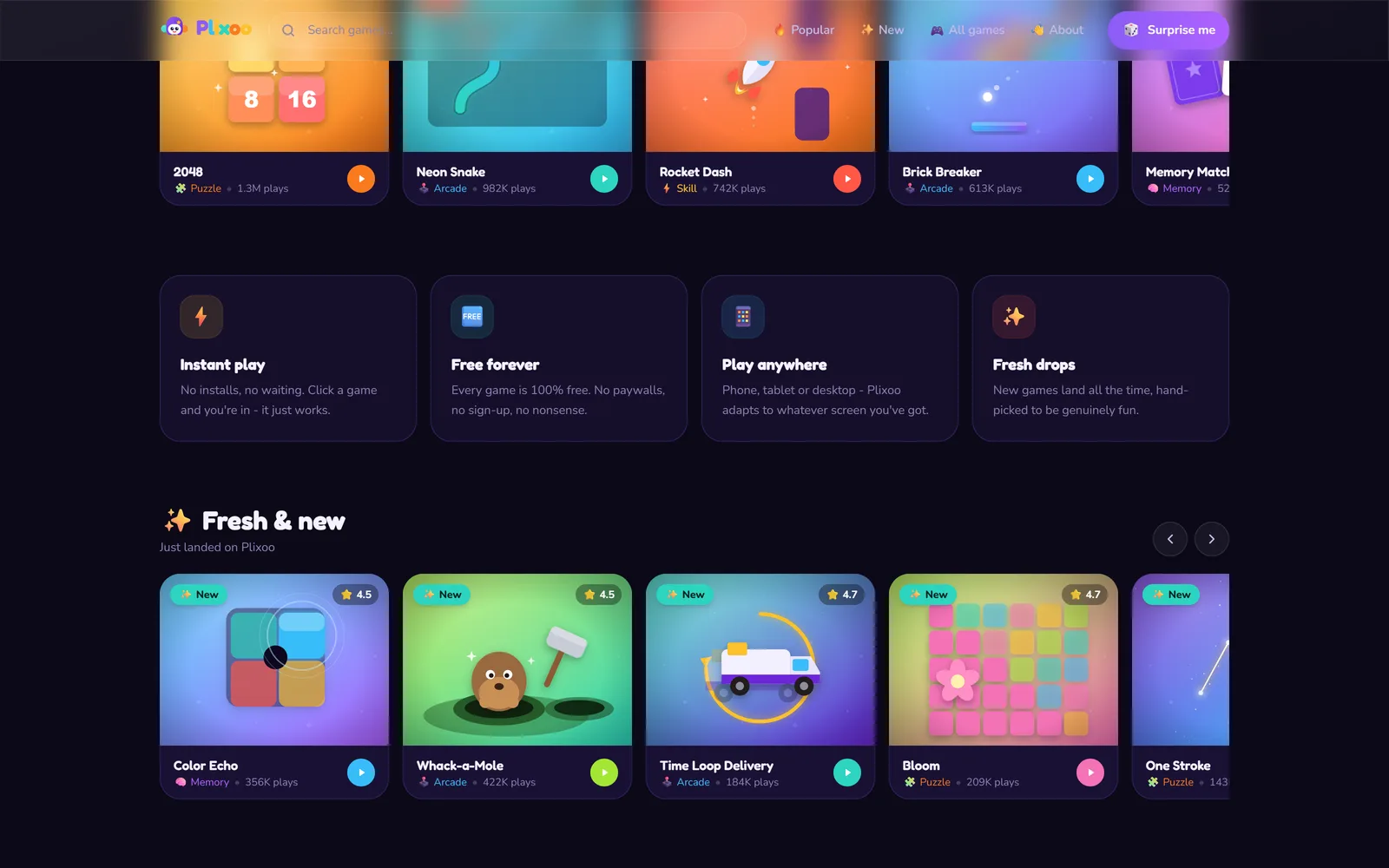 Discovery: trending, fresh drops, and the four promises the site actually keeps.